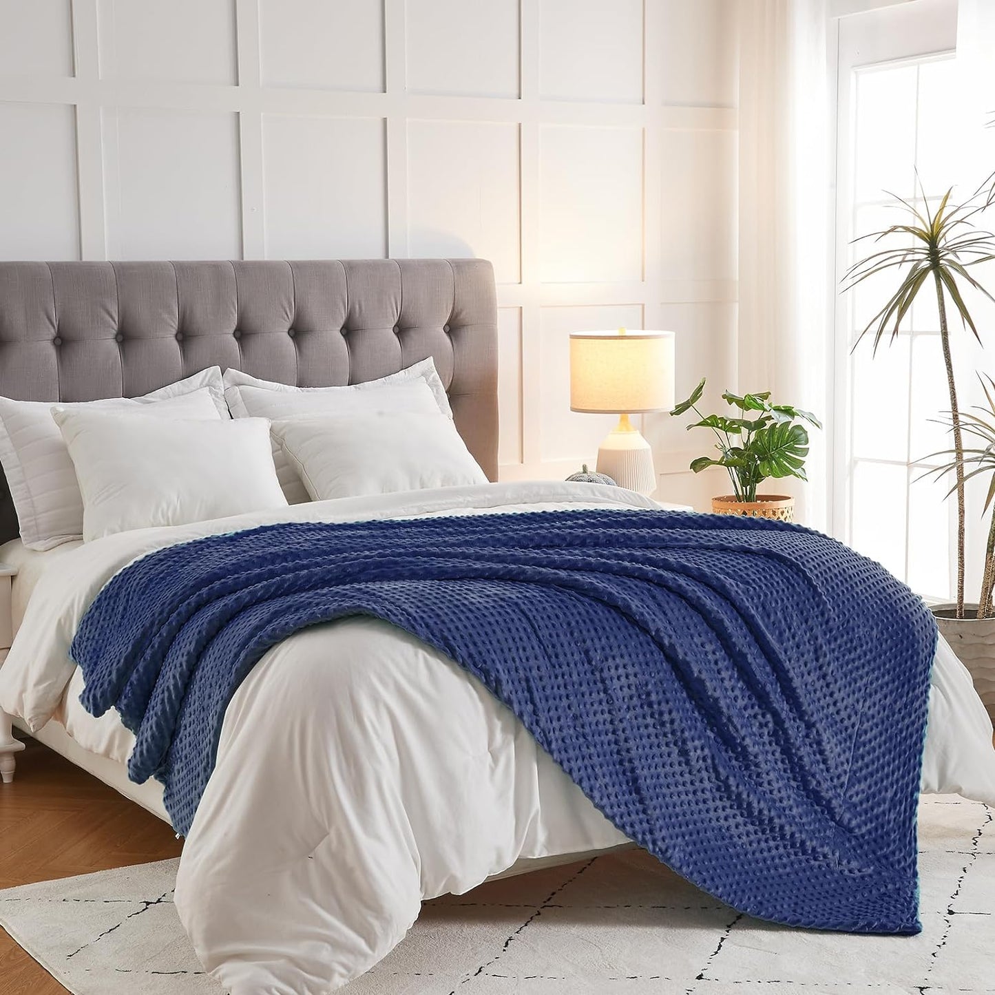 Weighted Blankets for Adults Cooling Weighted Blanket with Washable Cover Queen Size 20Lbs 60"X80",Heavy Blanket with Minky Duvet Cover Cozy Thick Throw Blanket with Premium Glass Beads Blue