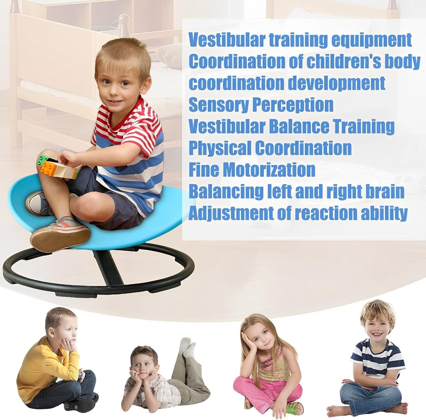Autism Kids Swivel Chair,Spin Sensory Chair,Kids Spinning Chair,Sit Spin Training Body Coordination,Metal Base Non-Slip Small Desk Chair (Blue)