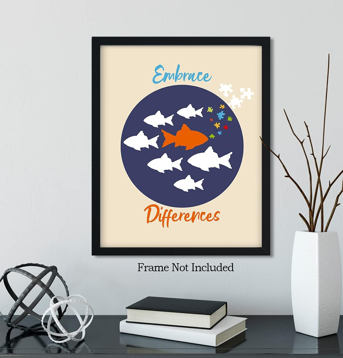Embrace Differences | Autism Awareness Decor | Autism Classroom | Boho Rainbow Decor Classroom | Autism Sign | Autism Art Wall Decor Classroom | Autistic Decorations - 8X10 Unframed Print