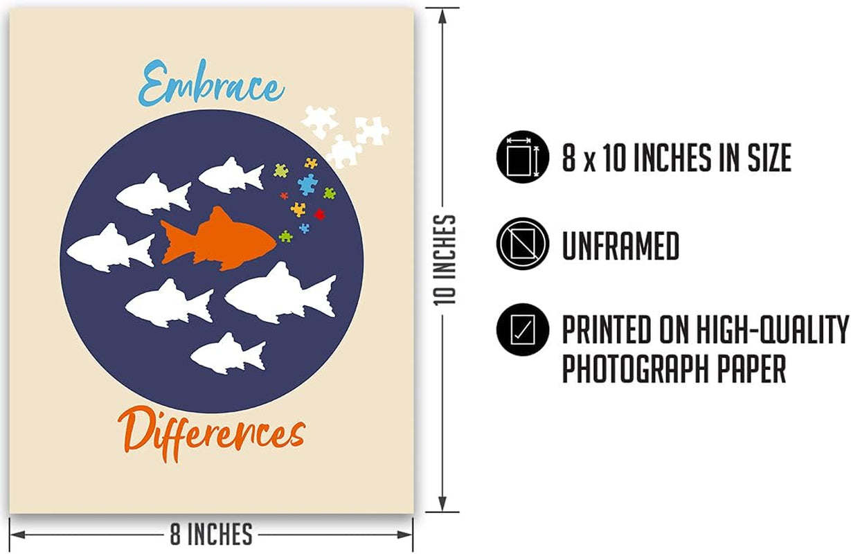 Embrace Differences | Autism Awareness Decor | Autism Classroom | Boho Rainbow Decor Classroom | Autism Sign | Autism Art Wall Decor Classroom | Autistic Decorations - 8X10 Unframed Print