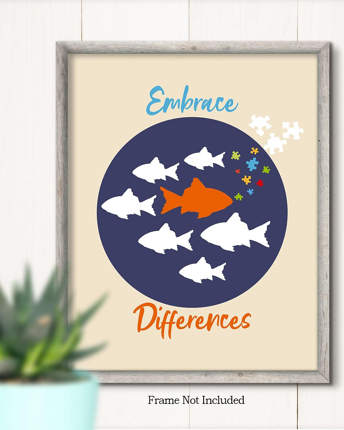 Embrace Differences | Autism Awareness Decor | Autism Classroom | Boho Rainbow Decor Classroom | Autism Sign | Autism Art Wall Decor Classroom | Autistic Decorations - 8X10 Unframed Print