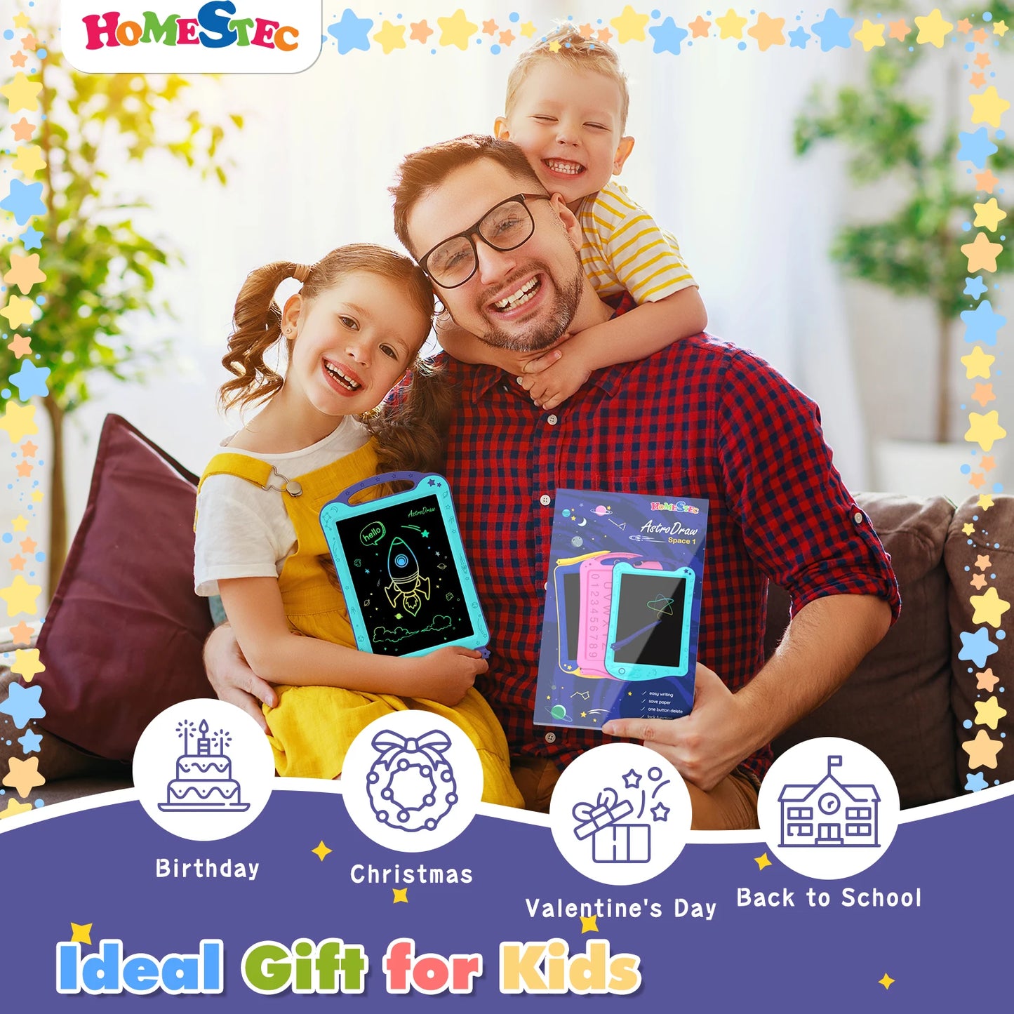 Astrodraw Colored Drawing Tablet for Kids Travel Activities Toy Space Doodle Board Autism Sensory Toddler Gifts for Birthday