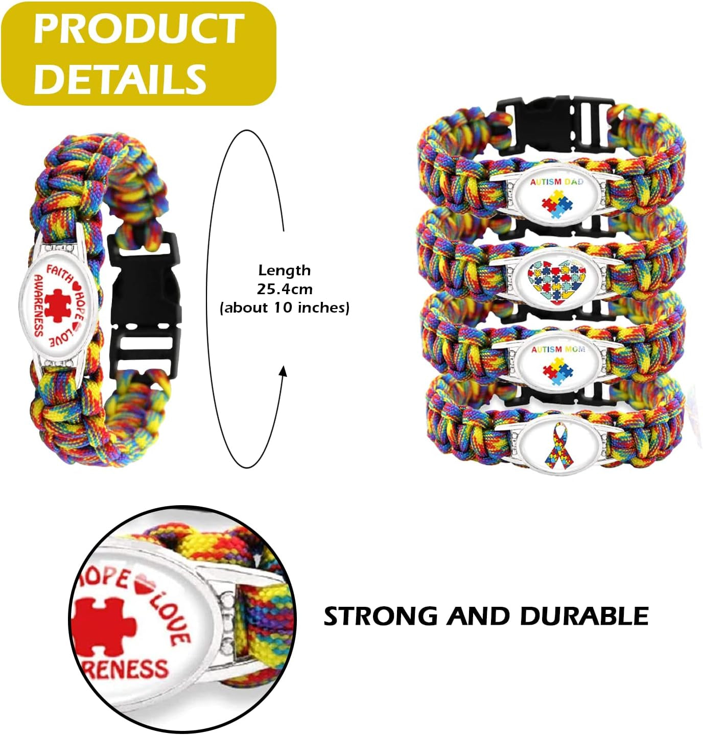Autism Puzzle Pieces Awareness Paracord Bracelets