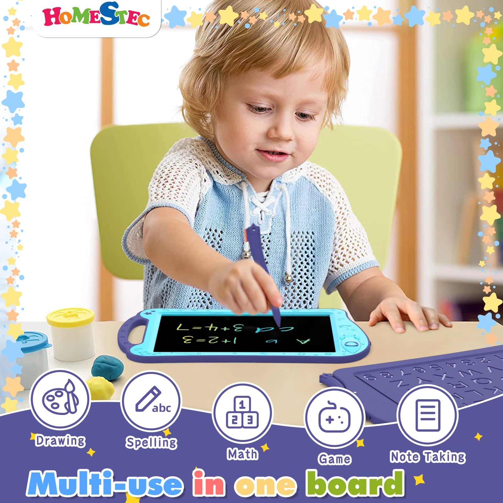 Astrodraw Colored Drawing Tablet for Kids Travel Activities Toy Space Doodle Board Autism Sensory Toddler Gifts for Birthday
