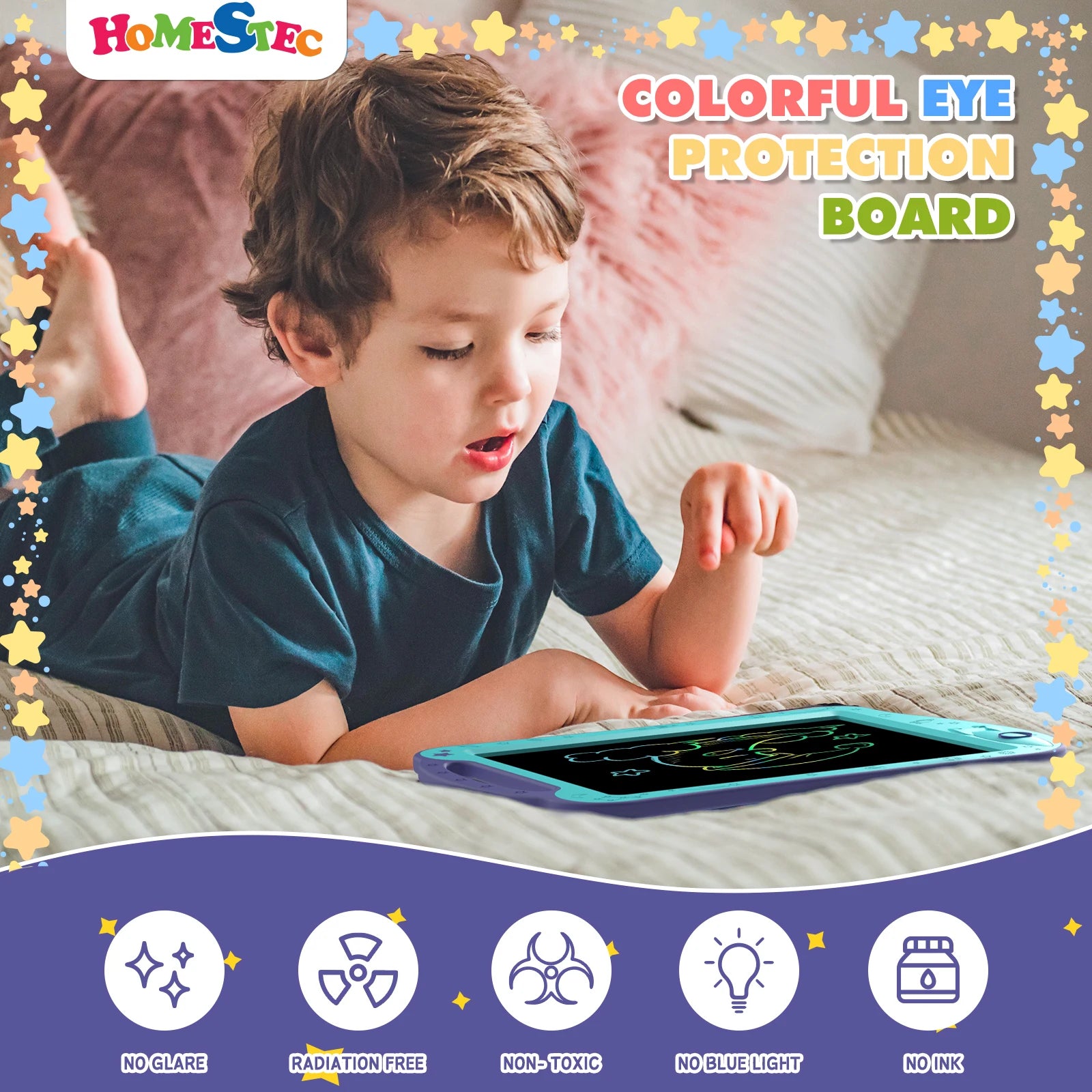 Astrodraw Colored Drawing Tablet for Kids Travel Activities Toy Space Doodle Board Autism Sensory Toddler Gifts for Birthday