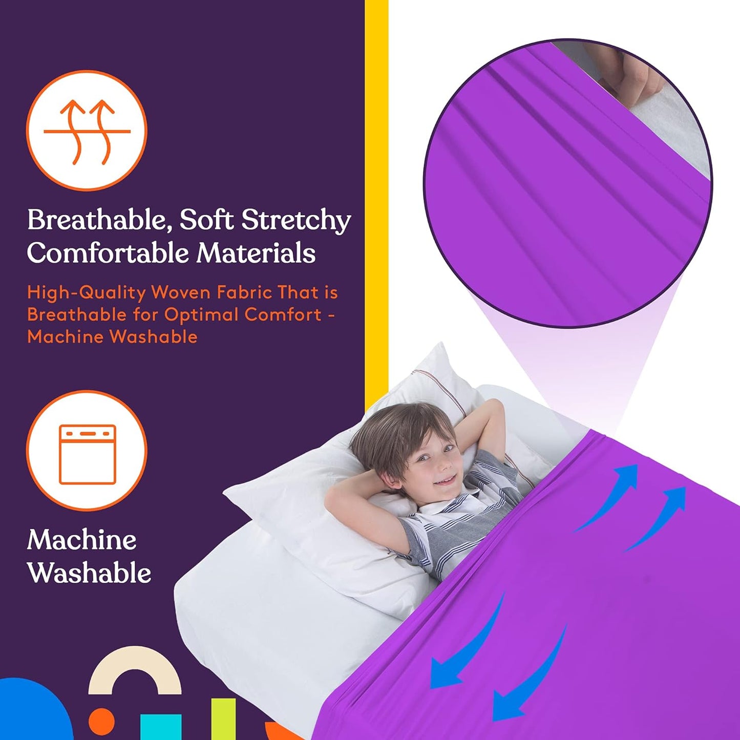 Sensory Bed Sheet for Kids Compression Alternative to Weighted Blankets - Breathable, Stretchy - Cool, Comfortable Sleeping Bedding (Purple, Twin)