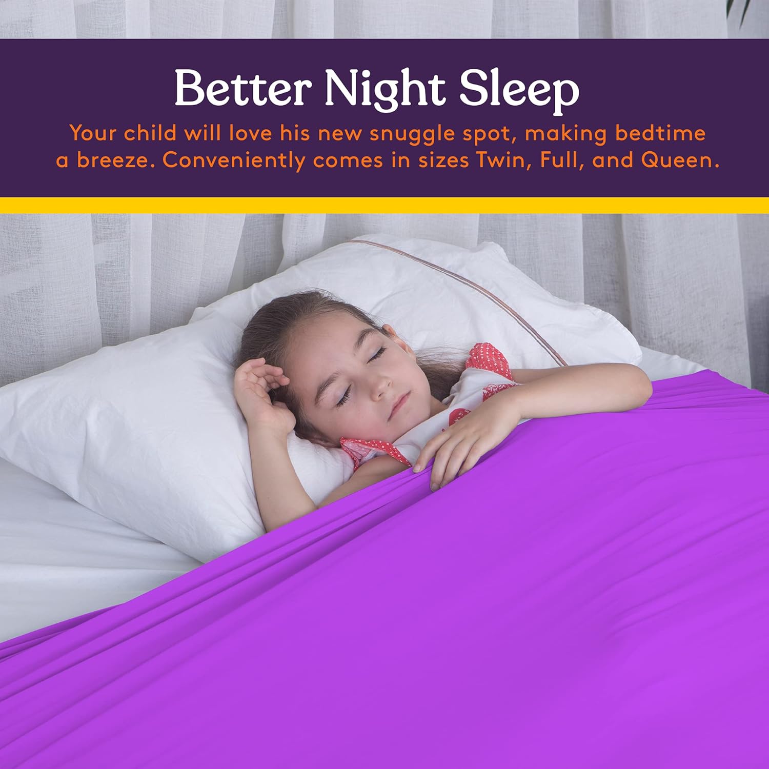 Sensory Bed Sheet for Kids Compression Alternative to Weighted Blankets - Breathable, Stretchy - Cool, Comfortable Sleeping Bedding (Purple, Twin)