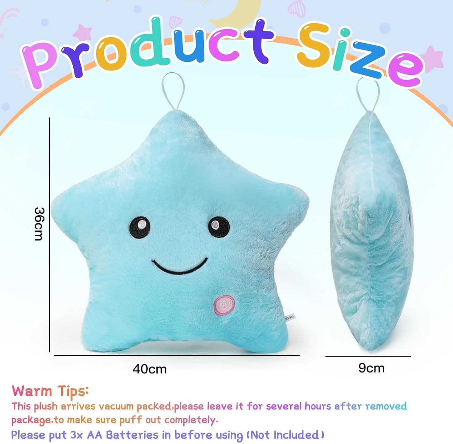 Sensory Toys for Kids with Autism,14" Twinkle Star Plush Toddler Pillow Light up Toys,Autism Sensory Products,Kids Sleep Aid,Toddler Travel Toy,Birthday Xmas Gifts for Boys Girls Age 3-12 Blue