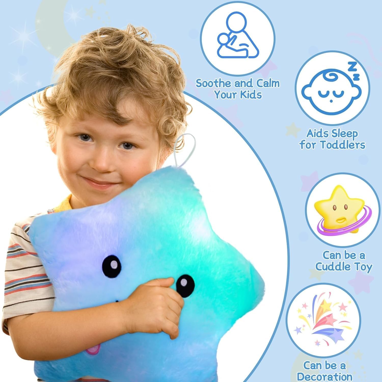 Sensory Toys for Kids with Autism,14" Twinkle Star Plush Toddler Pillow Light up Toys,Autism Sensory Products,Kids Sleep Aid,Toddler Travel Toy,Birthday Xmas Gifts for Boys Girls Age 3-12 Blue