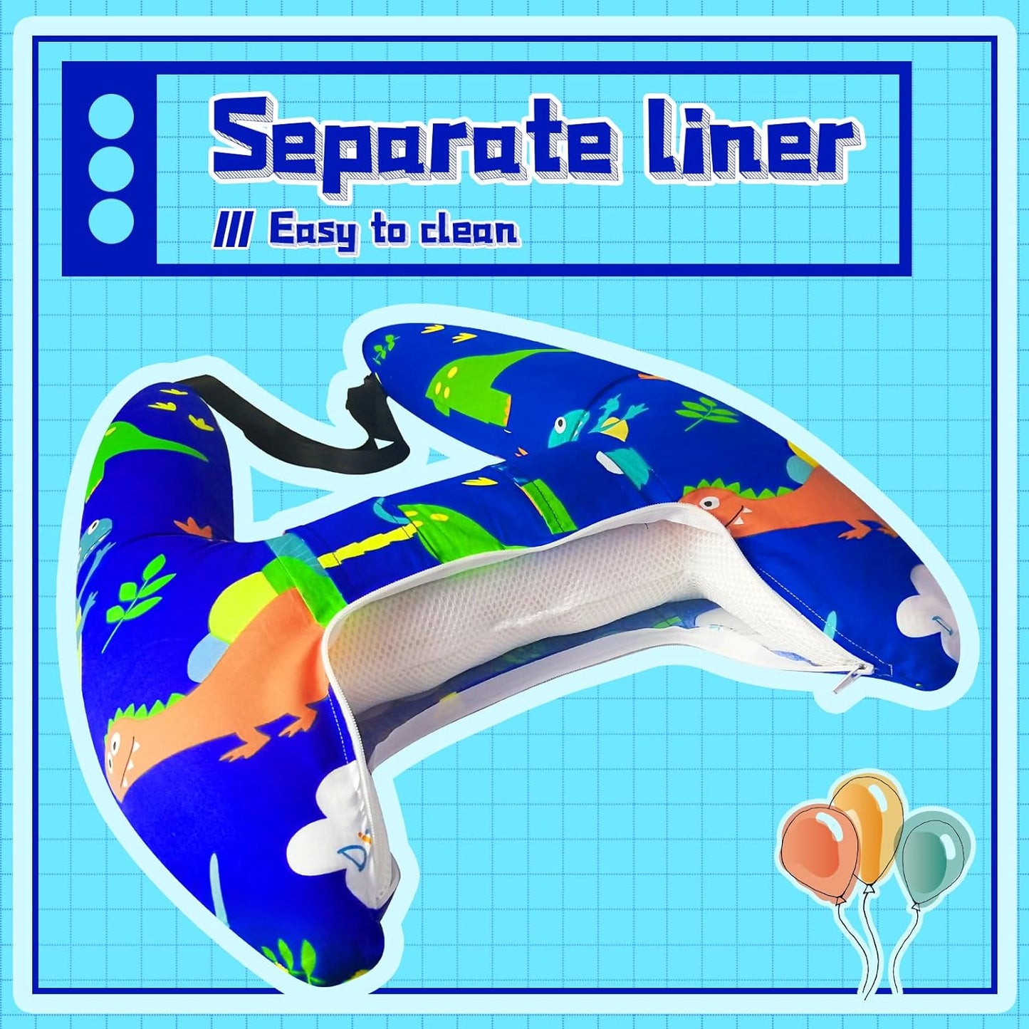 H-Shape Car Seat Pillow for Kids (Blue Dinosaur), Kids Car Pillows for Sleeping, Child Car Sleeping Head Support, Travel Neck Rest Car Seat Pillow for Children Sleeping