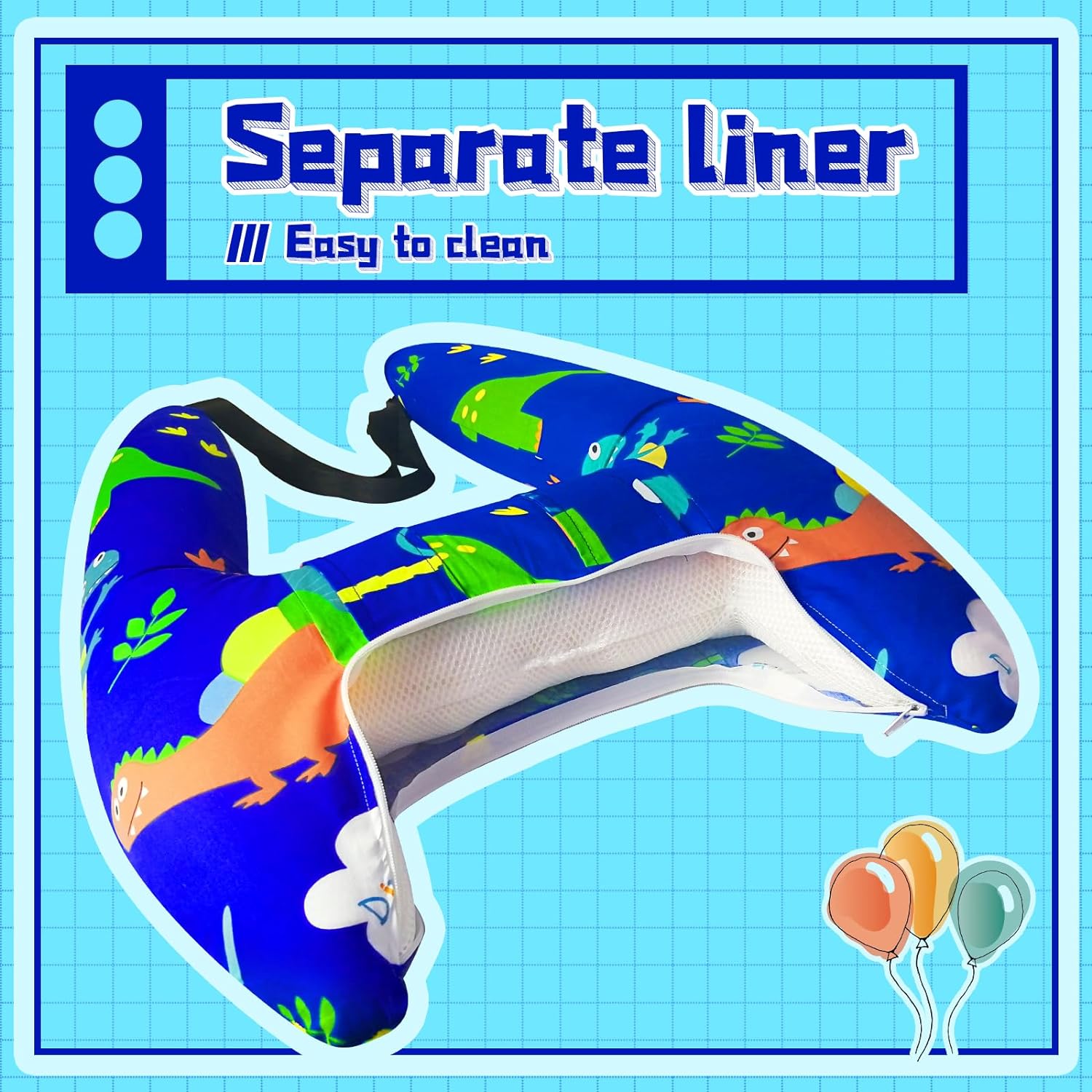 H-Shape Car Seat Pillow for Kids (Blue Dinosaur), Kids Car Pillows for Sleeping, Child Car Sleeping Head Support, Travel Neck Rest Car Seat Pillow for Children Sleeping