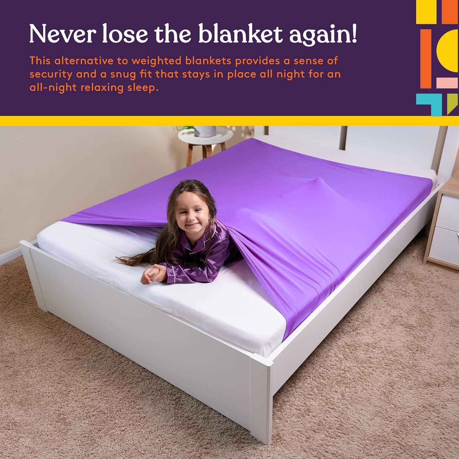 Sensory Bed Sheet for Kids Compression Alternative to Weighted Blankets - Breathable, Stretchy - Cool, Comfortable Sleeping Bedding (Purple, Twin)