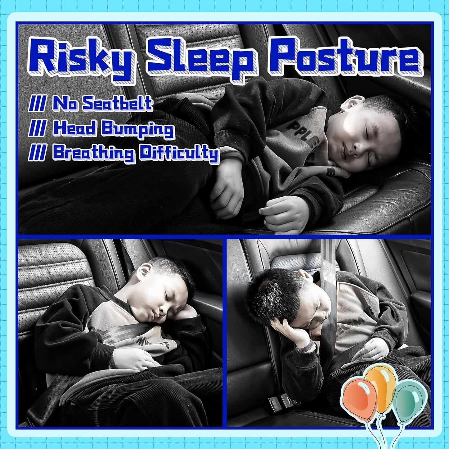H-Shape Car Seat Pillow for Kids (Blue Dinosaur), Kids Car Pillows for Sleeping, Child Car Sleeping Head Support, Travel Neck Rest Car Seat Pillow for Children Sleeping