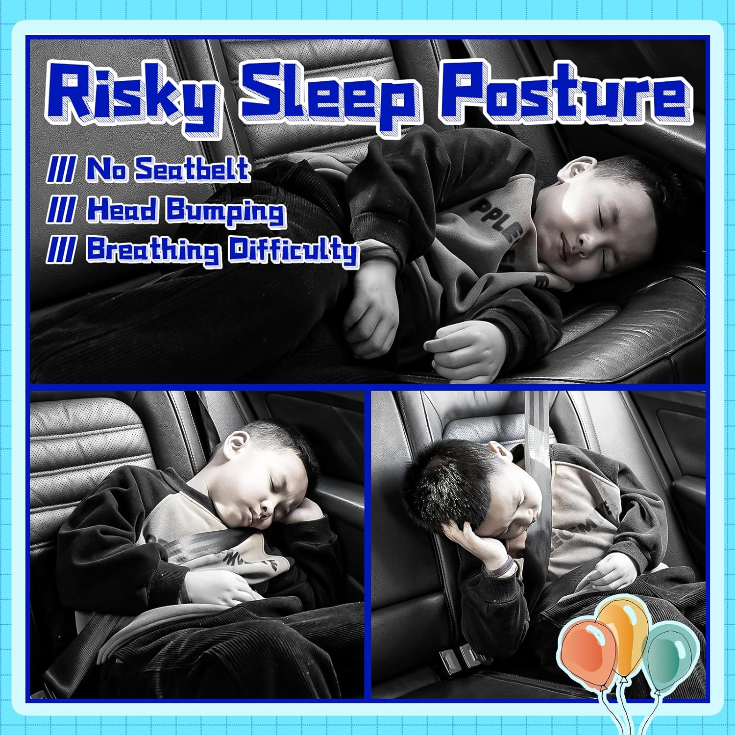 H-Shape Car Seat Pillow for Kids (Blue Dinosaur), Kids Car Pillows for Sleeping, Child Car Sleeping Head Support, Travel Neck Rest Car Seat Pillow for Children Sleeping