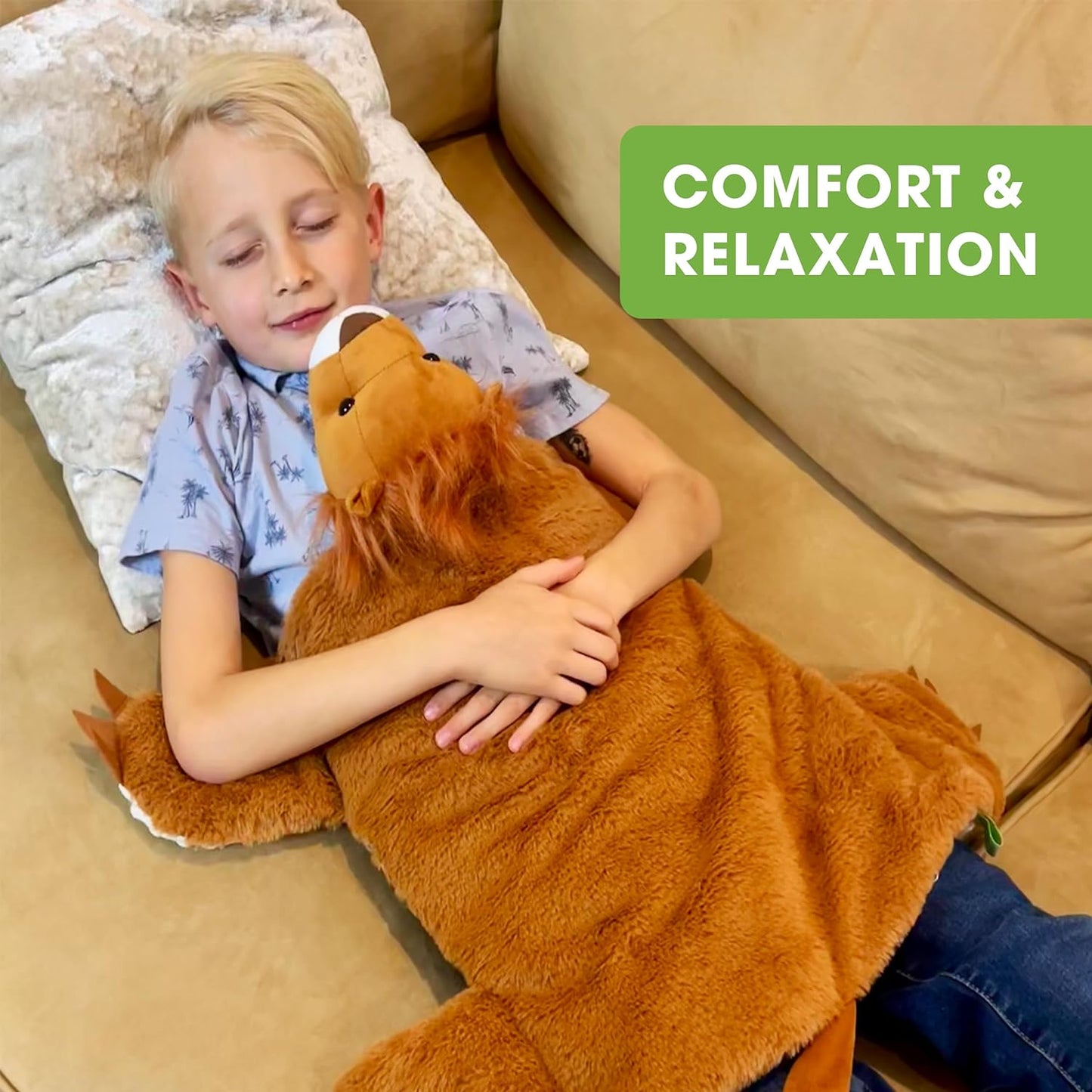 Weighted Lap Pad for Kids (25"X19", 4Lb) Lion, Sensory Weighted Stuffed Animals for Kids, Weighted Lap Blanket for Kids, Toddler, Teen, Removable, Washable Cover