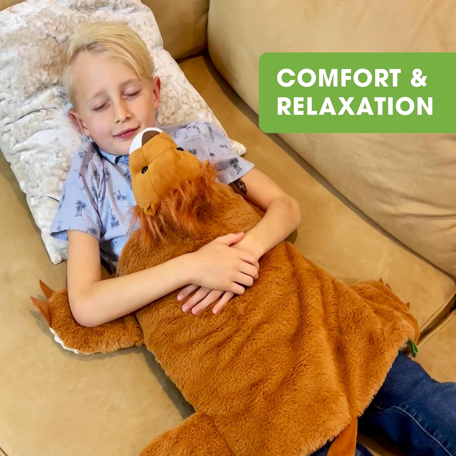 Weighted Lap Pad for Kids (25"X19", 4Lb) Lion, Sensory Weighted Stuffed Animals for Kids, Weighted Lap Blanket for Kids, Toddler, Teen, Removable, Washable Cover