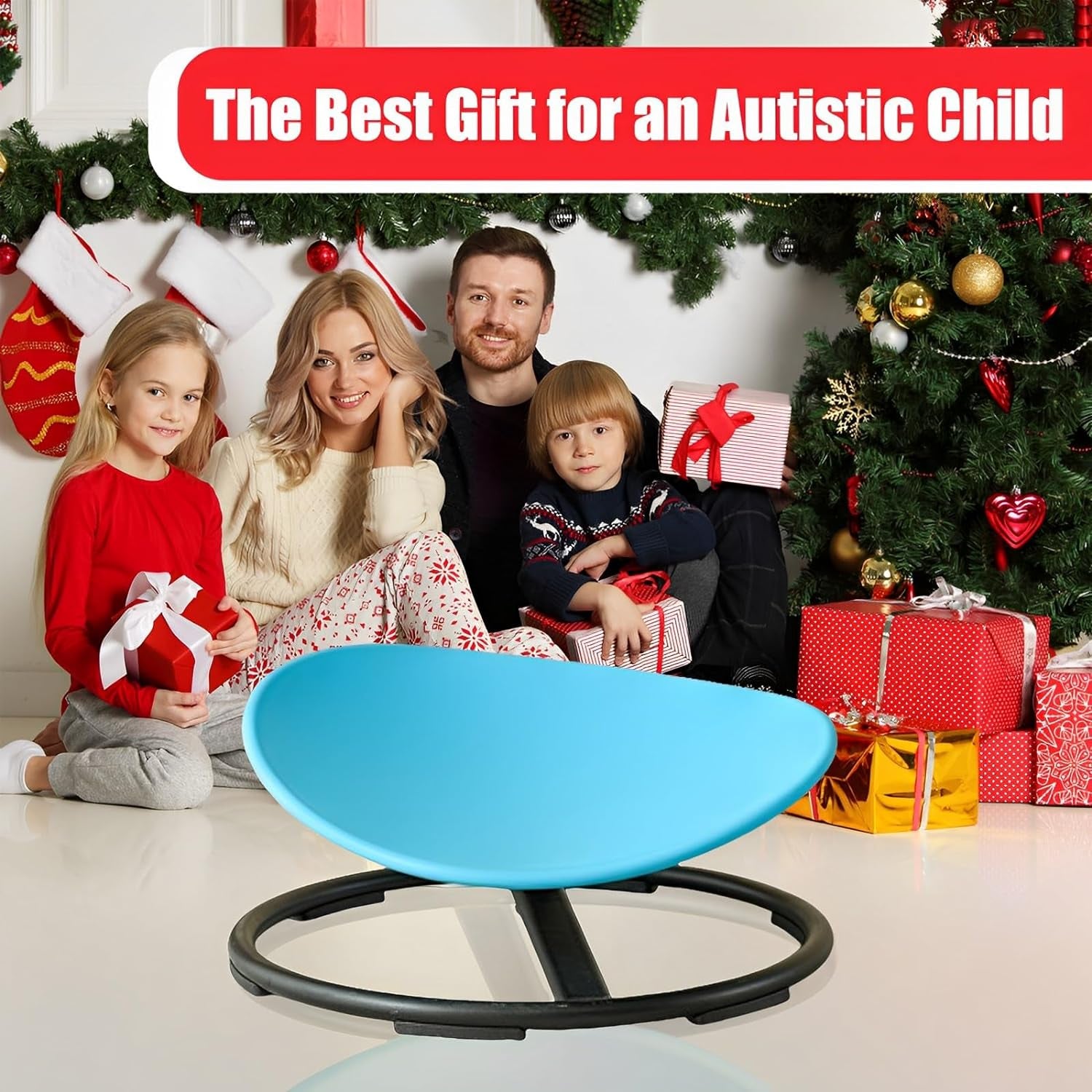 Autism Kids Swivel Chair,Spin Sensory Chair,Kids Spinning Chair,Sit Spin Training Body Coordination,Metal Base Non-Slip Small Desk Chair (Blue)