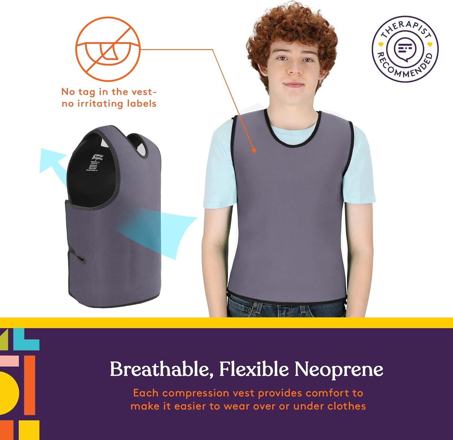 Sensory Compression Vest Deep Pressure Comfort (Grey, Large)