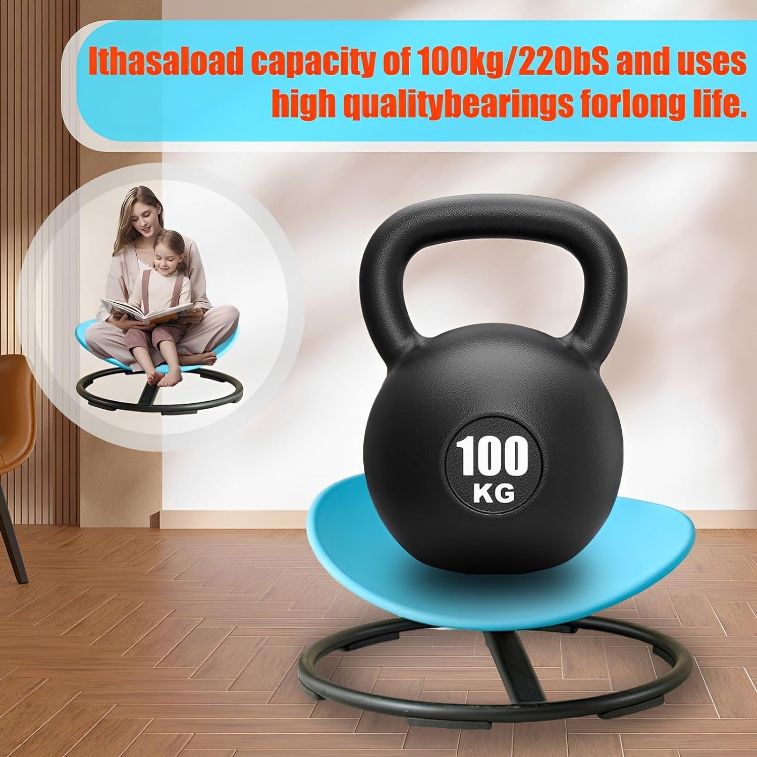 Autism Kids Swivel Chair,Spin Sensory Chair,Kids Spinning Chair,Sit Spin Training Body Coordination,Metal Base Non-Slip Small Desk Chair (Blue)