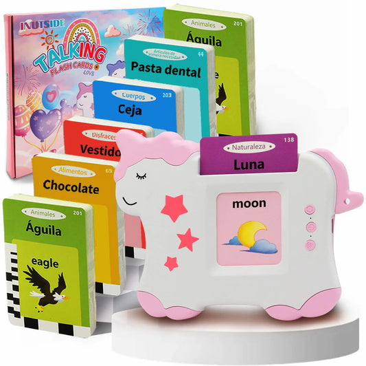 Talking Flash Cards for Toddlers with 224 Sight Words Bilingual - Educational Learning Toys Sensory Toys for Kids with Autism Speech Therapy Montessori Toys for Boys and Girls Pink Unicorn
