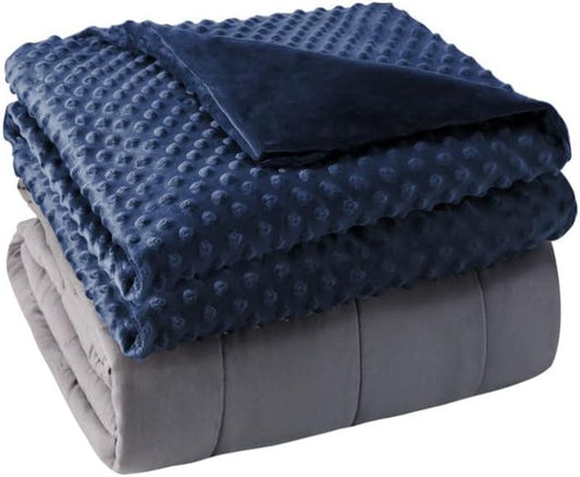 Weighted Blankets for Adults Cooling Weighted Blanket with Washable Cover Queen Size 20Lbs 60"X80",Heavy Blanket with Minky Duvet Cover Cozy Thick Throw Blanket with Premium Glass Beads Blue