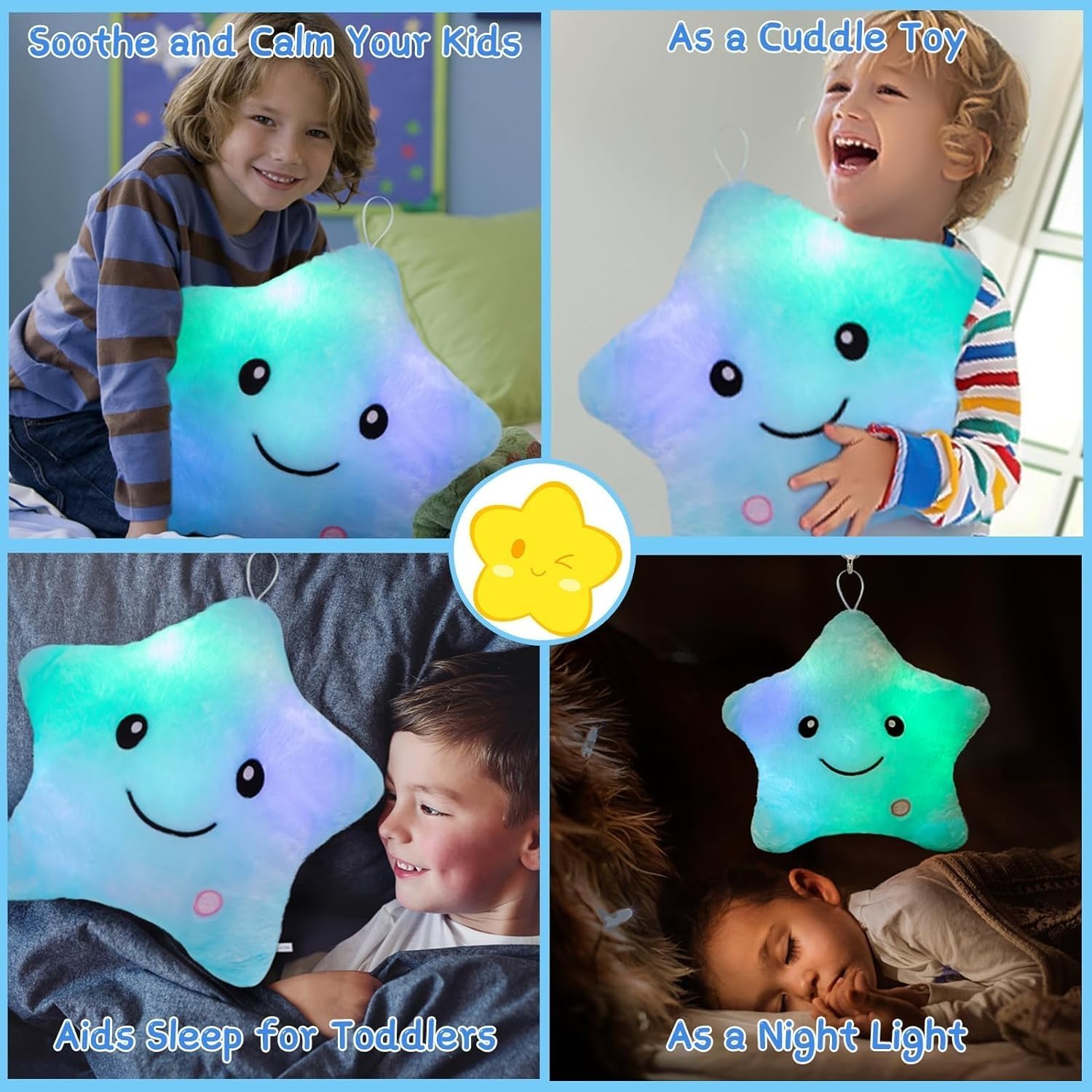 Sensory Toys for Kids with Autism,14" Twinkle Star Plush Toddler Pillow Light up Toys,Autism Sensory Products,Kids Sleep Aid,Toddler Travel Toy,Birthday Xmas Gifts for Boys Girls Age 3-12 Blue