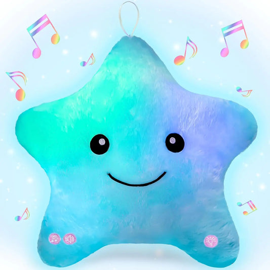 Subao Sensory Toys for Kids with Autism14" Toddler Pillow with Light & MusicPlush Star Night LightKids Sleep Aid Light Up ADHD Autism Sensory ToysBirthday Xmas Gifts for Boys Girls Age 3-12 Blue