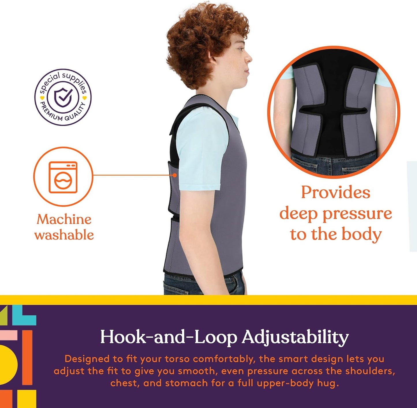 Sensory Compression Vest Deep Pressure Comfort (Grey, Large)