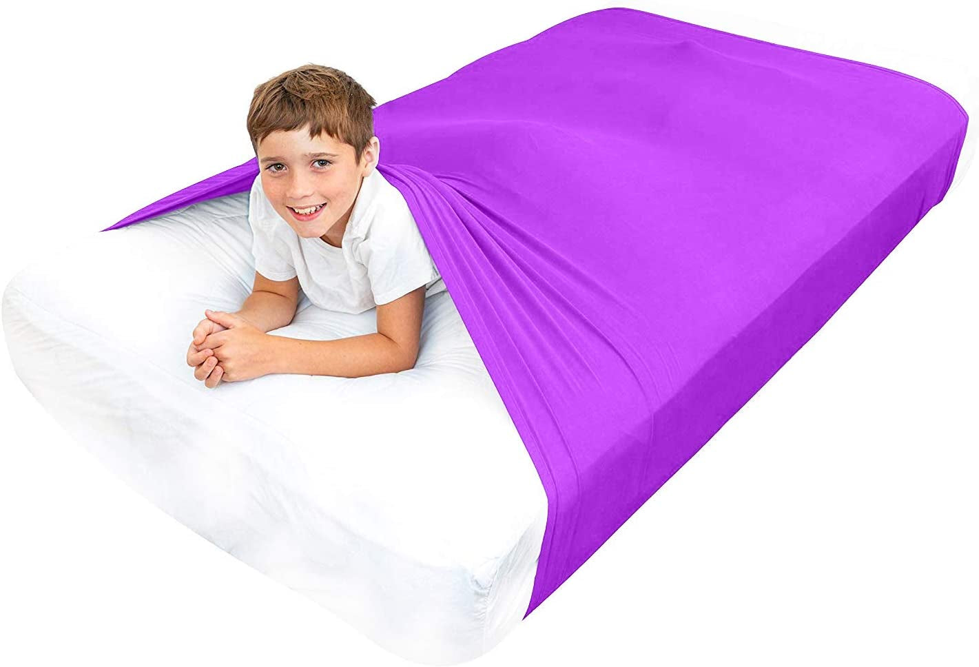 Sensory Bed Sheet for Kids Compression Alternative to Weighted Blankets - Breathable, Stretchy - Cool, Comfortable Sleeping Bedding (Purple, Twin)