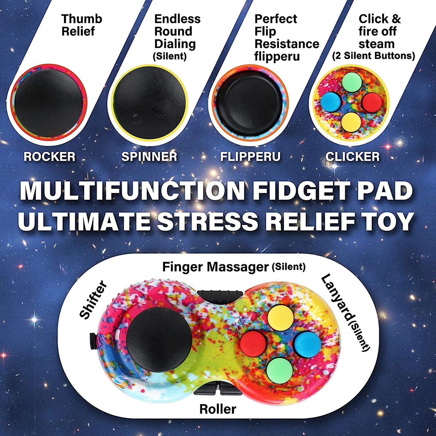 Rainbow Fidget Pad Toy Fidget Controller Pad Fidget Blocks Fidgets Spinner for ADHD ADD OCD Autism Anxiety Stress Relief (Rainbow)