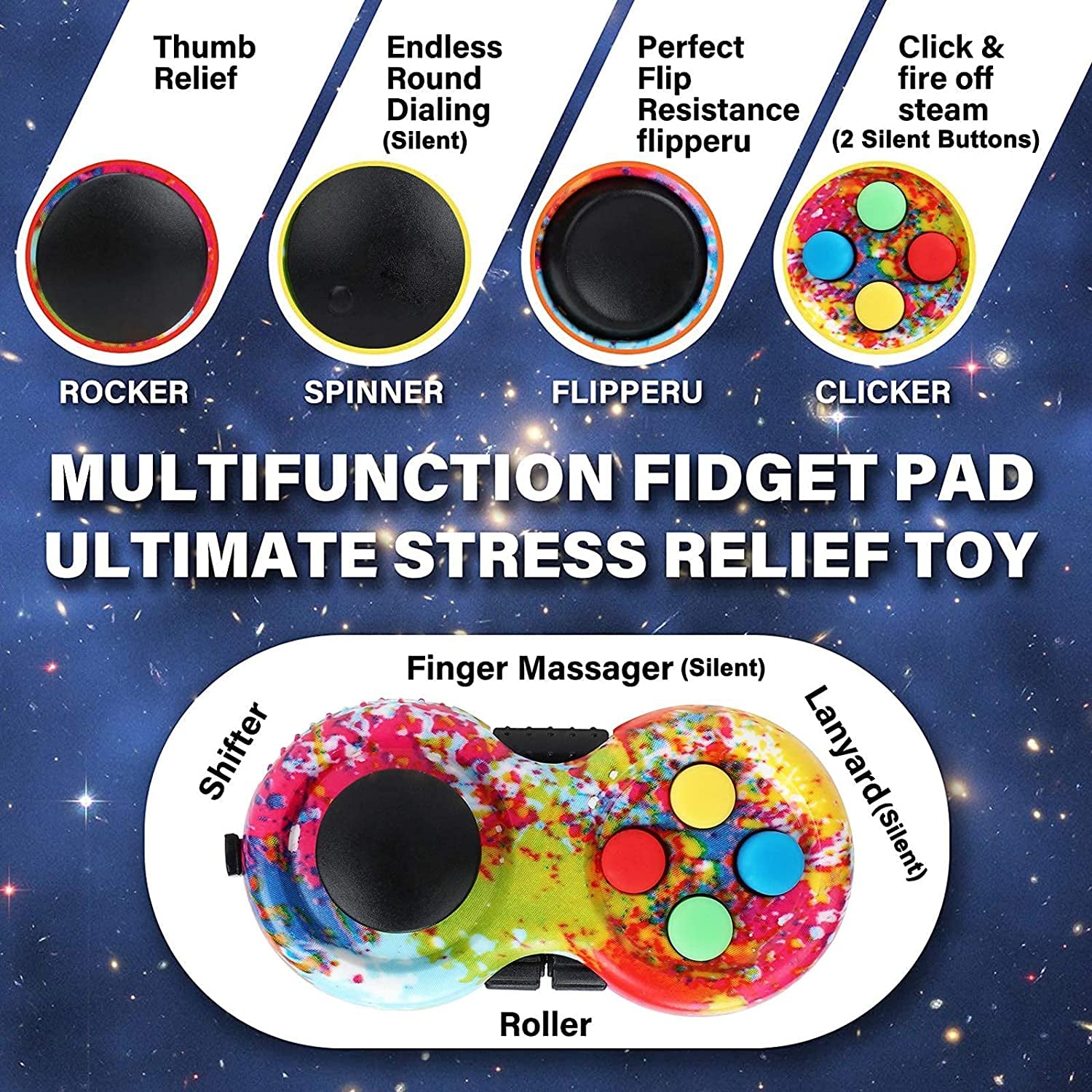 Rainbow Fidget Pad Toy Fidget Controller Pad Fidget Blocks Fidgets Spinner for ADHD ADD OCD Autism Anxiety Stress Relief (Rainbow)