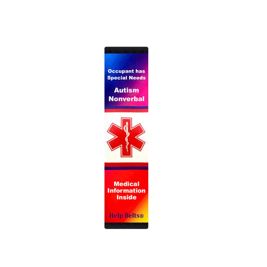 Autism Nonverbal Awareness Medical Alert Seat Belt Cover (9”) with Pocket for Emergency Information and Contacts Form Also Online. Fits All seat Belts and is Made by Help Belts. (Rainbow/White)